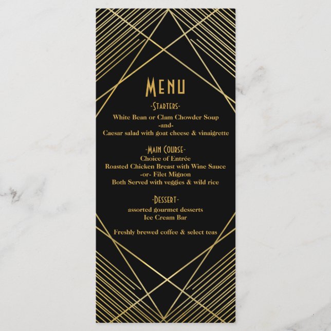Menú Boda Gold & Black Elegant Moderno Glam Deco (Anverso)