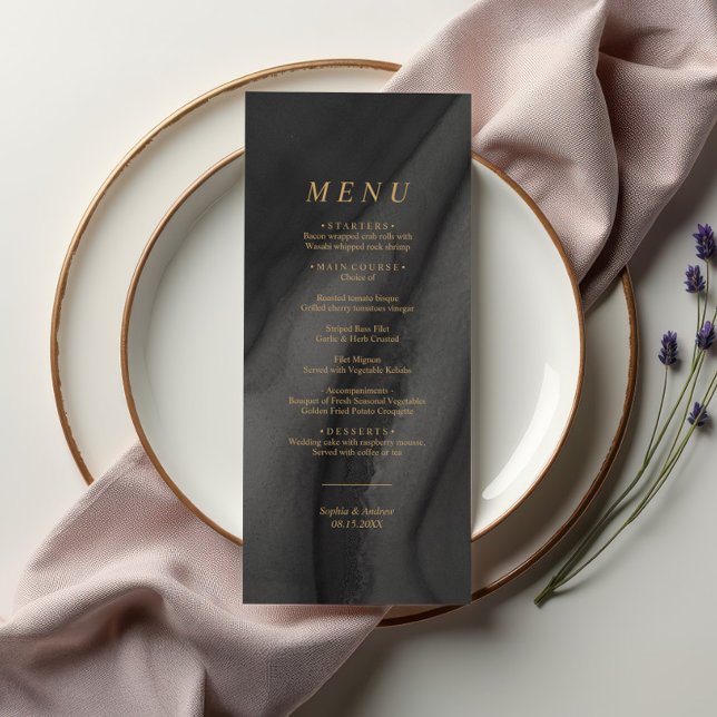 Menú Boda Gold Calligraphy & Black Agat (Subido por el creador)