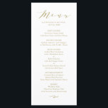 Menú Boda Gold Minimalista Dainty Script<br><div class="desc">Tarjeta de menú Gold Minimalista Dainty Script | Elegante y elegante carta de menú con escritura caprichosa,  tipografía clásica con estribos de patrón. Personalice agregando sus propios detalles. Esta tarjeta de menú será perfecta para bodas,  graduaciones,  fiestas jubilatorios y mucho más. Los elementos coincidentes y otros colores están disponibles.</div>