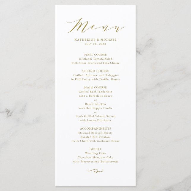 Menú Boda Gold Minimalista Dainty Script (Anverso)