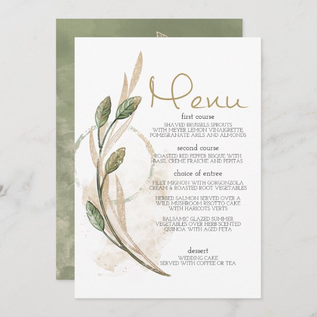 Menú Boda Gold Sage Green Floral (Anverso / Reverso)