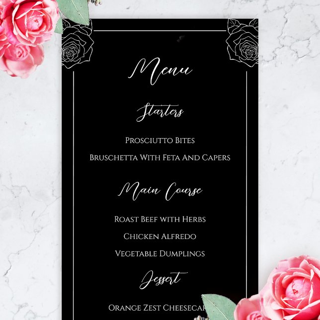 Menú Boda gótico del cráneo negro y blanco (Gothic Menu)