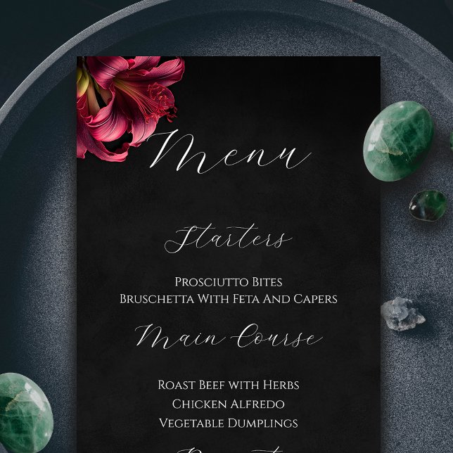 Menú Boda gótico Floral Lily Dark (Floral Lilly Moody Gothic Wedding Menu)