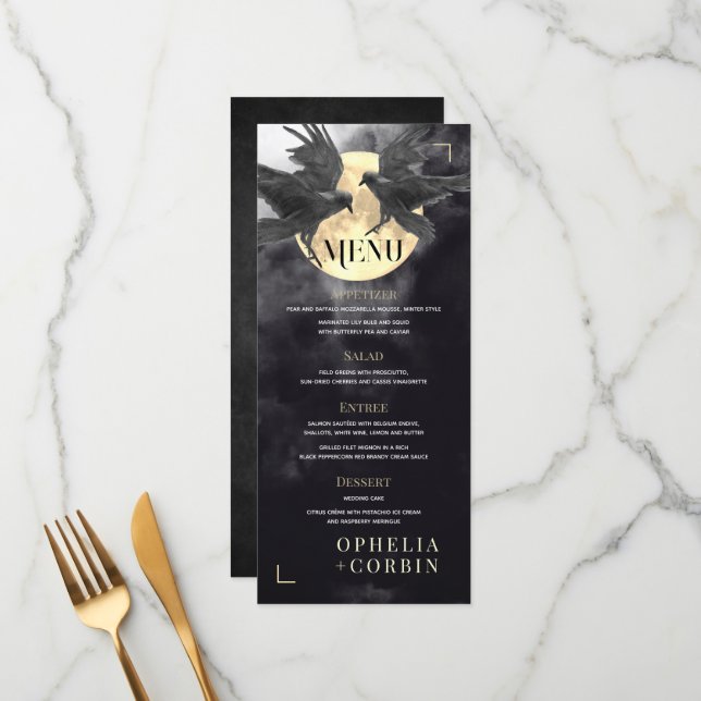 Menú Boda gótico Raven & Golden Moon (Anverso/Reverso In Situ)