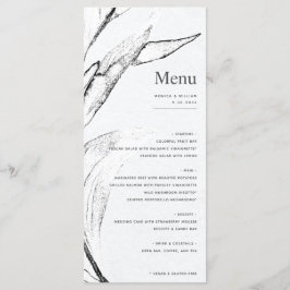 Menú Boda gráfico moderno de hojas gráficas en blanco y
