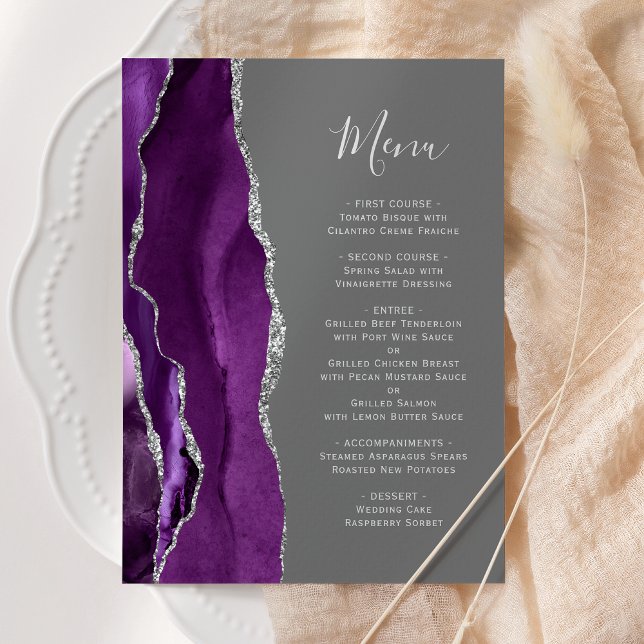 Menú Boda Gris Ágata Plateado Púrpura (Subido por el creador)