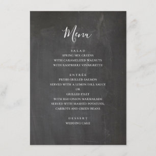 Menú Boda gris de pizarra. Pizarra negra moderna simple