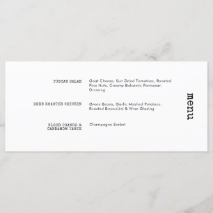 Menú Boda horizontal blanco negro de máquina de escribi