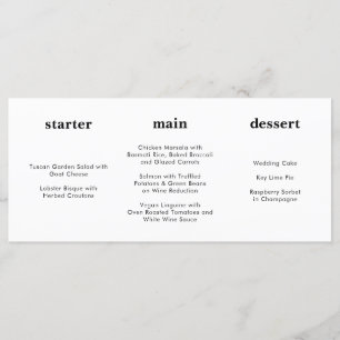 Menú Boda horizontal blanco negro moderno único