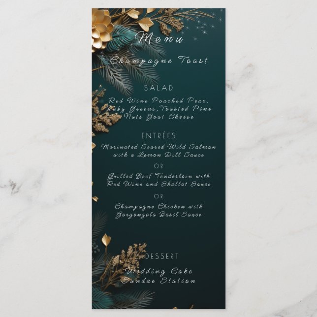 Menú Boda Hunter Green Pine Cones Pine Brands Gold (Anverso)