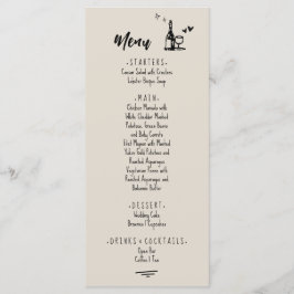 Menú Boda Ilustrada Retro Gris Dibujada a Mano