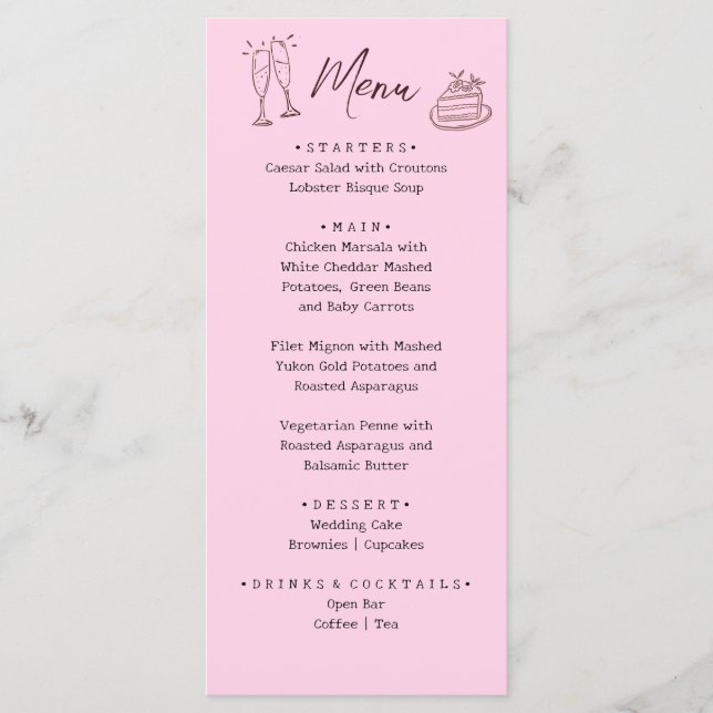 Menú Boda Ilustrada Rosa Caprichosa  (Anverso)
