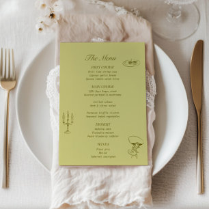Menú Boda ilustrado de color verde oliva