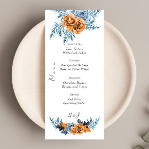 Menú Boda Indigo Rust Boho Floral Watercolor