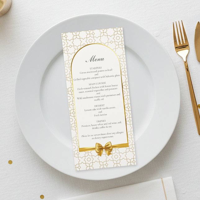 Menú Boda inspirada en arte deco con arco geométrico do (Gold & Ivory Geometric Art Deco Wedding Menu Card)