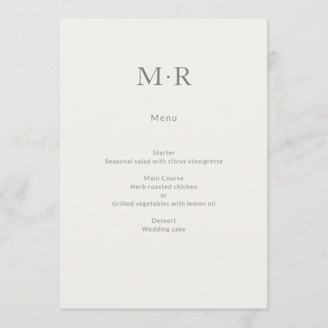 Menú Boda Íntima Minimalista Moderna (Anverso)