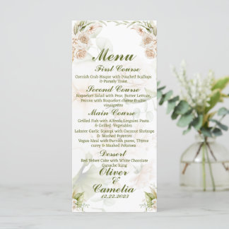 Menú Boda islámico floral verde y beige