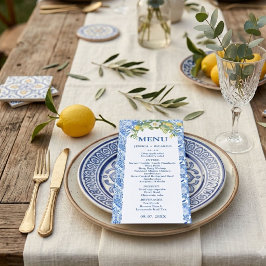 Menú Boda italiana mediterránea azul limón Boho