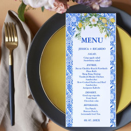 Menú Boda italiana mediterránea azul limón Boho