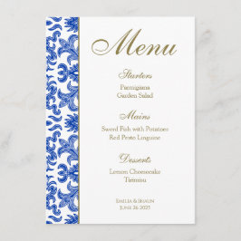 Menú Boda italiano azul y blanco