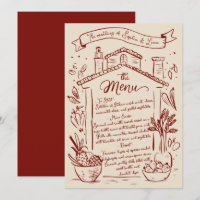 Menú Boda italiano con mano rústica Crema roja