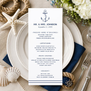 Menú Boda junto al mar con ancla de marina náutica