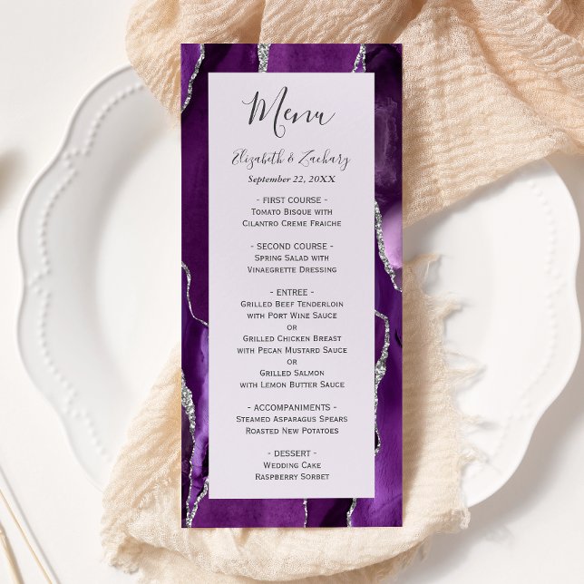 Menú Boda Lavanda Ágata Plateada Púrpura (Subido por el creador)