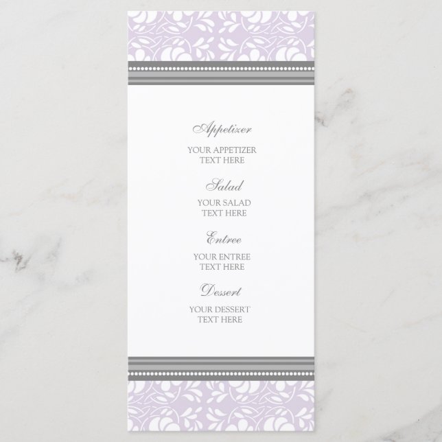 Menú boda Lilac Gray Damask (Anverso)