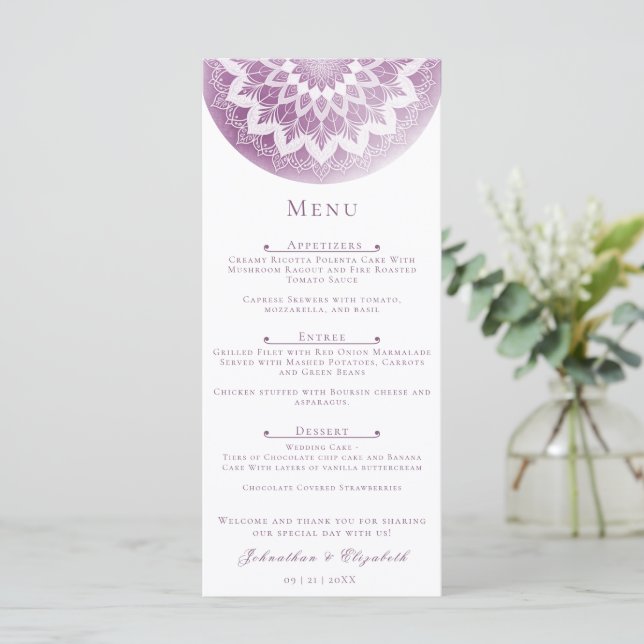 Menú Boda Mandala de Encaje Rosa (Anverso de pie)