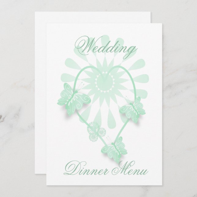 Menú boda Mariposas de menta Corazón (Anverso / Reverso)