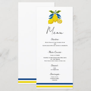 Menú Boda mediterráneo de limón amarillo azul