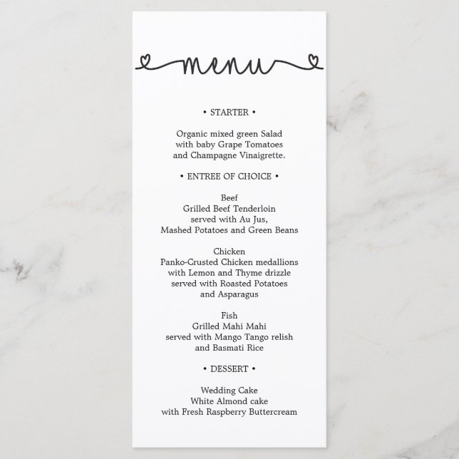 Menú boda - Menú Bridal Shower - Corazones (Anverso)