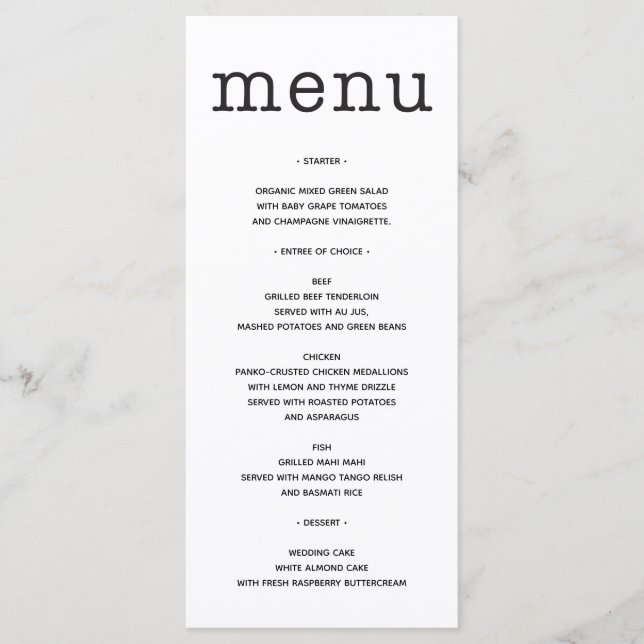 Menú boda - Menú de ducha de novia - Tipo (Anverso)