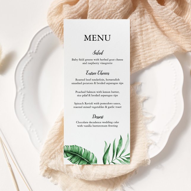 Menú Boda/menú de eventos de la hoja de palma verde tro (Subido por el creador)