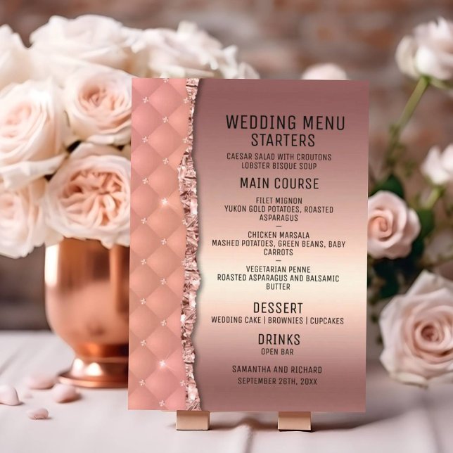 Menú Boda metálico de Glam Rosa Gold Ripped Purpurina (Subido por el creador)