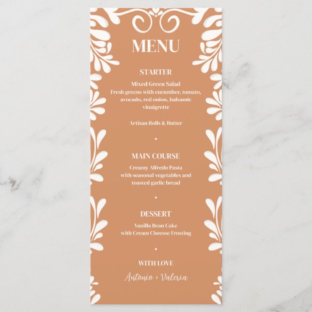 Menú Boda Mexicana de Terracota Talavera (Anverso)