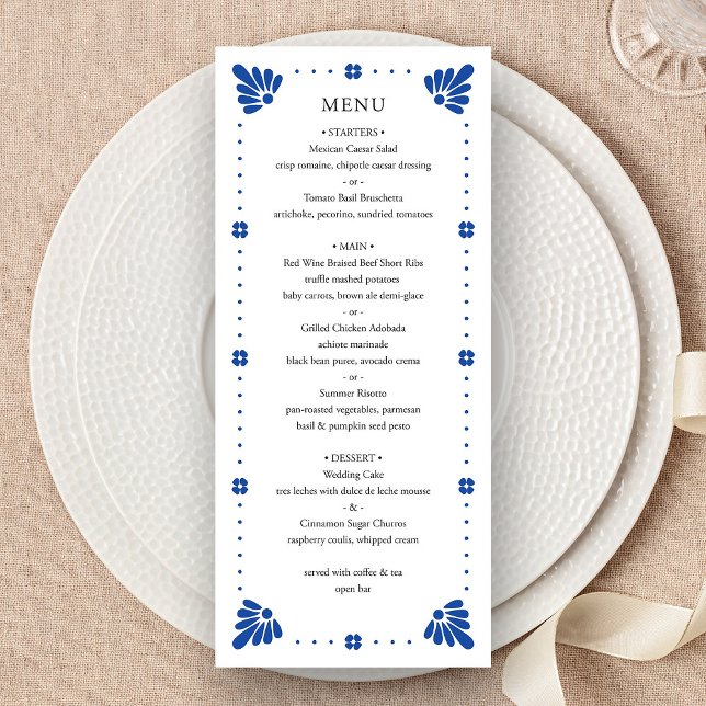 Menú Boda mexicano Talavera (Talavera Mexican Wedding Menu by Fiesta Valley Print)