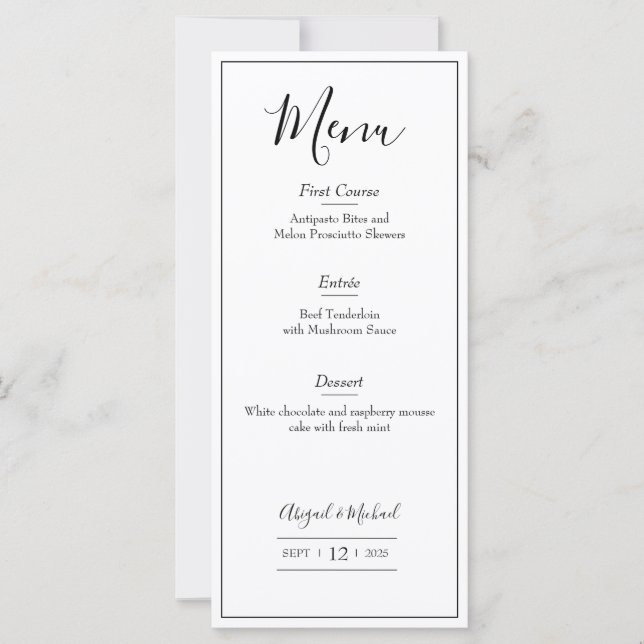 Menú Boda minimalista (Anverso)