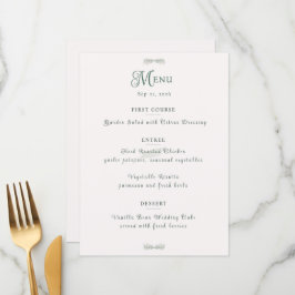 Menú Boda Minimalista Botánica Verde Salvia Simple