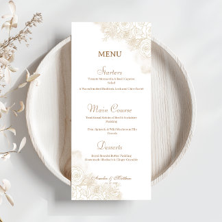 Menú Boda minimalista con flor de oro elegante