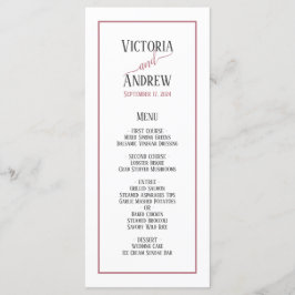 Menú Boda Minimalista con Letra Moderna en Rosa Dorado