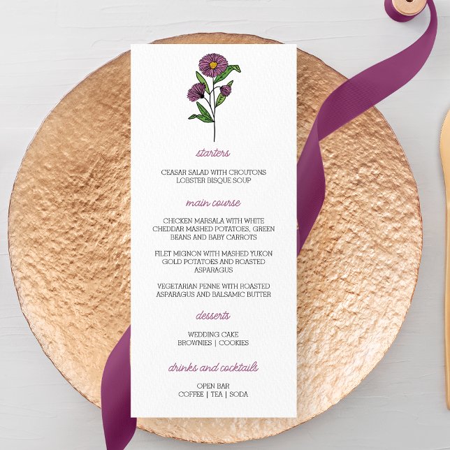 Menú Boda minimalista de Aster Púrpura (Subido por el creador)