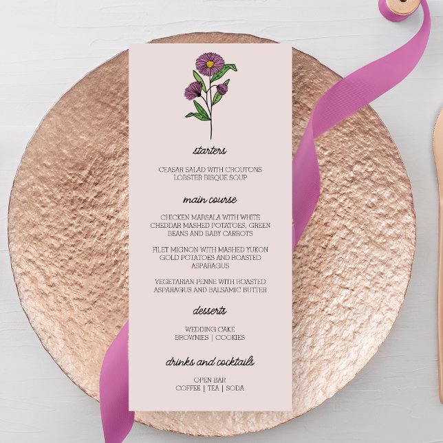 Menú Boda minimalista de Aster Púrpura (Subido por el creador)