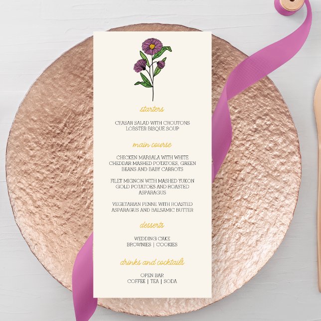 Menú Boda minimalista de Aster Púrpura (Subido por el creador)
