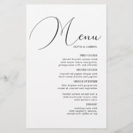 Menú boda minimalista de caligrafía blanca negra