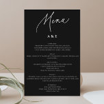 Menú Boda Minimalista de caligrafía negro<br><div class="desc">Visualizar un menú boda minimalista que irradia elegancia subestimada. El diseño es sobrio, limpio y sin florituras. La cabecera del menú se presenta con gusto en un delicado tipo de letra caligráfica, aportando un toque de refinada artesanía. La información textual, incluyendo los platos cuidadosamente seleccionados, se muestra en un tipo...</div>