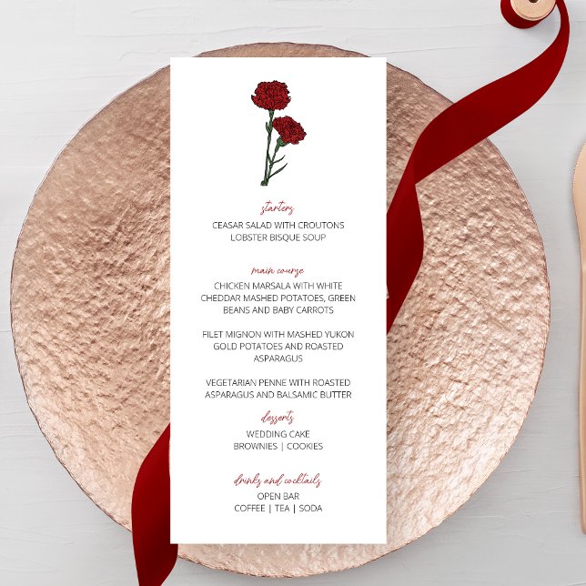 Menú Boda minimalista de Carnations Rojo (Subido por el creador)