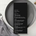 Menú Boda minimalista de escritura moderna en blanco y<br><div class="desc">Celebre con estilo con estas elegantes y muy modernas tarjetas de menú boda. Este diseño es fácil de personalizar con la redacción de su evento especial y sus invitados estarán encantados cuando vean estos fabulosos menús. Se pueden encontrar elementos coincidentes en la colección.</div>