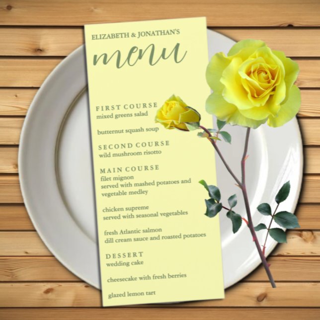 Menú Boda Minimalista de mantequilla amarilla y sabia (Subido por el creador)