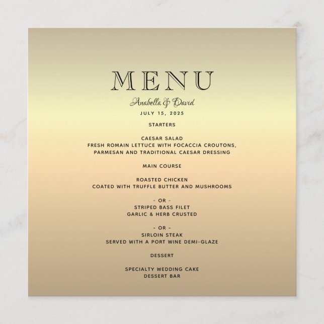 Menú Boda Minimalista de Oro (Anverso)